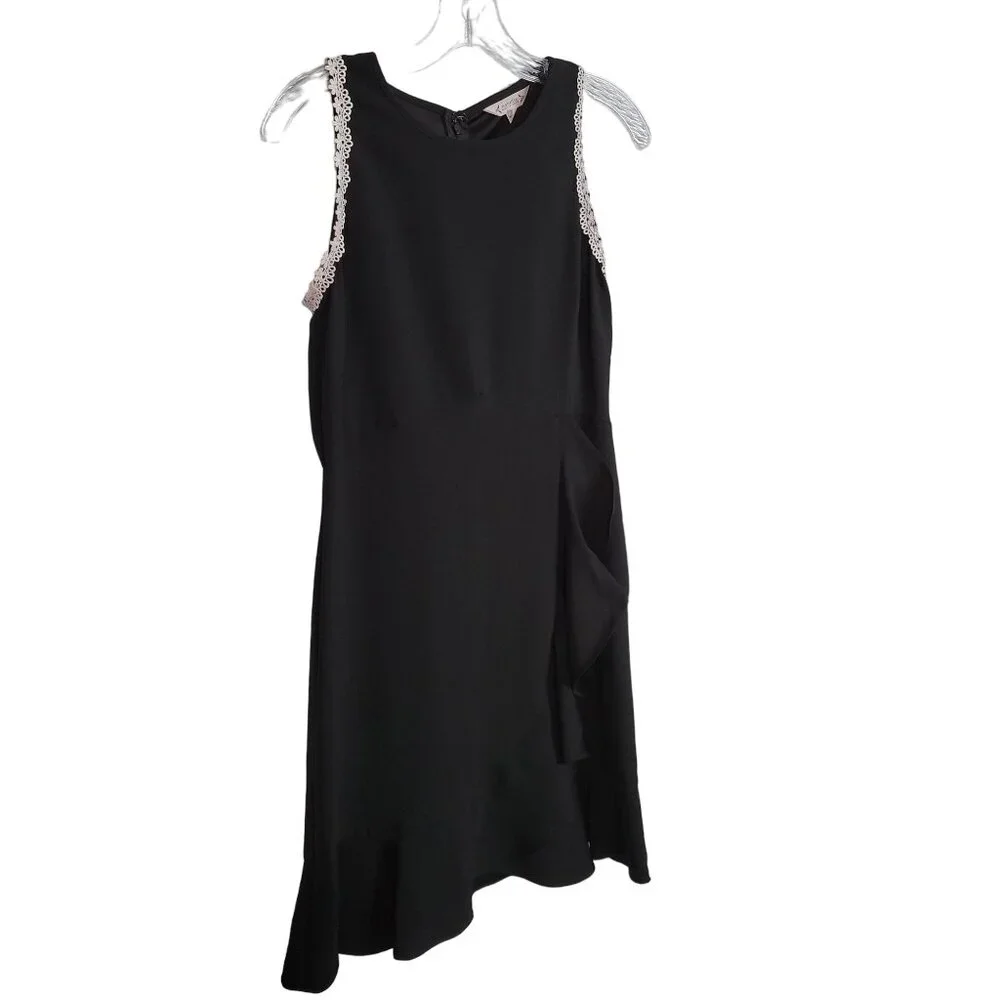 Nanette Lepore Sz 4 Dress Sleeveless Lace Trim Cascading Front Ruffle Flared Hem - Picture 1 of 11